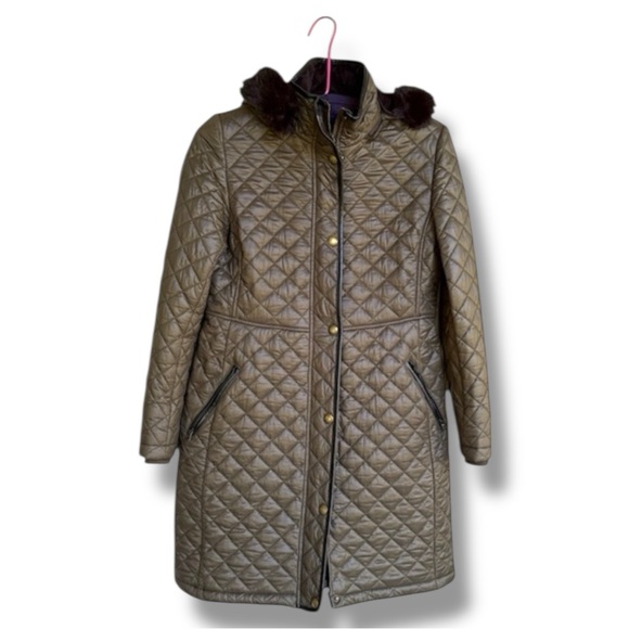 Lauren Ralph Lauren Olive/Black Diamond Quilted Coat with Hood Size Small - Picture 2 of 14